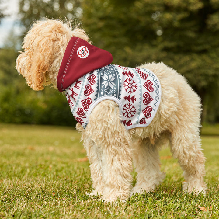 Red Reindeer Winter Pet Hoodie — Nordic Reindeer & Snowflake Dog Hoodie