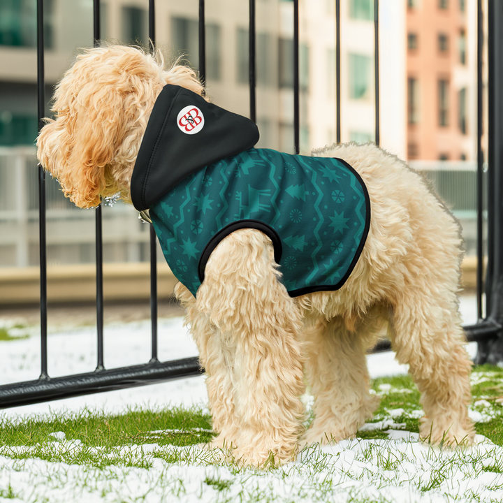 Wintergreen Ridge Pet Hoodie — Tonal Fair-Isle Reindeer & Fir Hoodie for Dogs